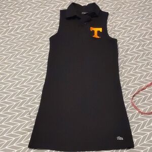 Black Sleeveless Polo Dress with Orange T Logo
